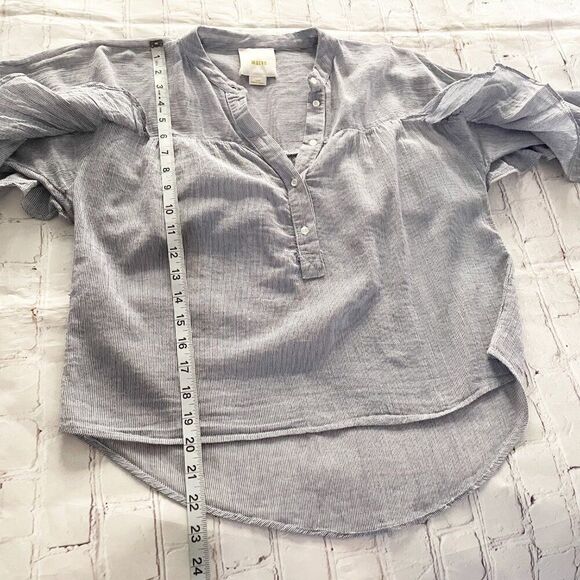 Anthro Mave Women's Blue Stripped Pull Over Ruffled Sleeves XS P Boho Preppy - Picture 6 of 10